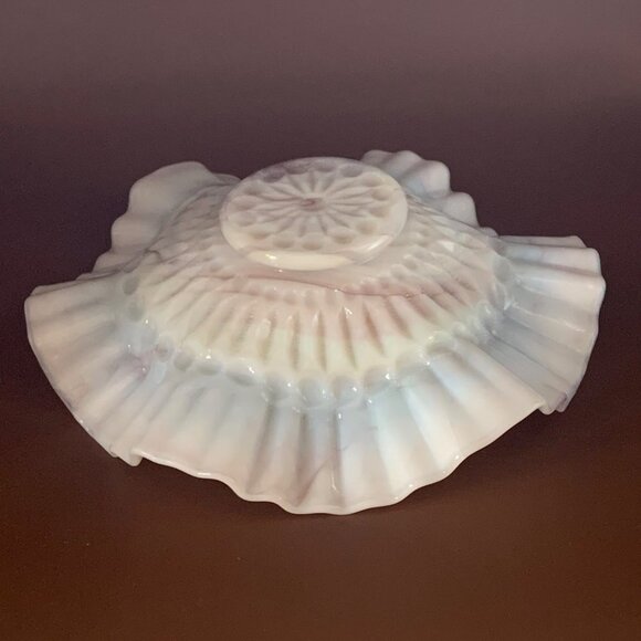 Vintage Fenton Brown and White Slag Milk Glass Hobnail Ruffled Bowl RARE - Picture 4 of 7